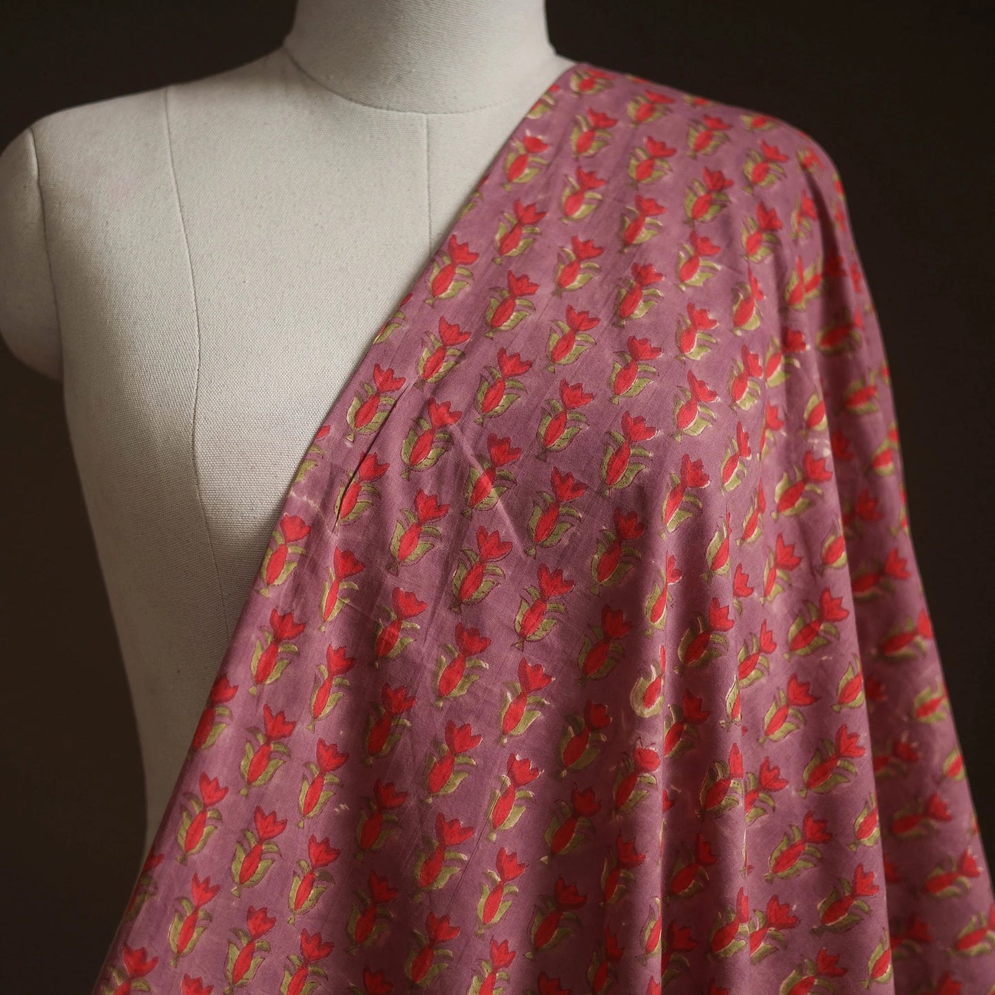 Hand Block Print Cotton - Mauve Flower