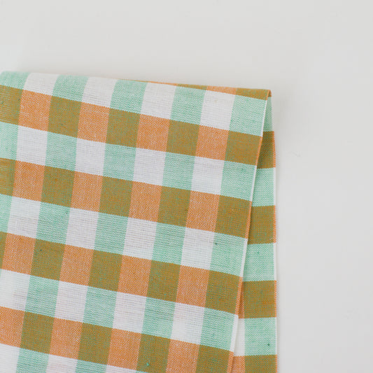 Handwoven Check Cotton - Orange and Green