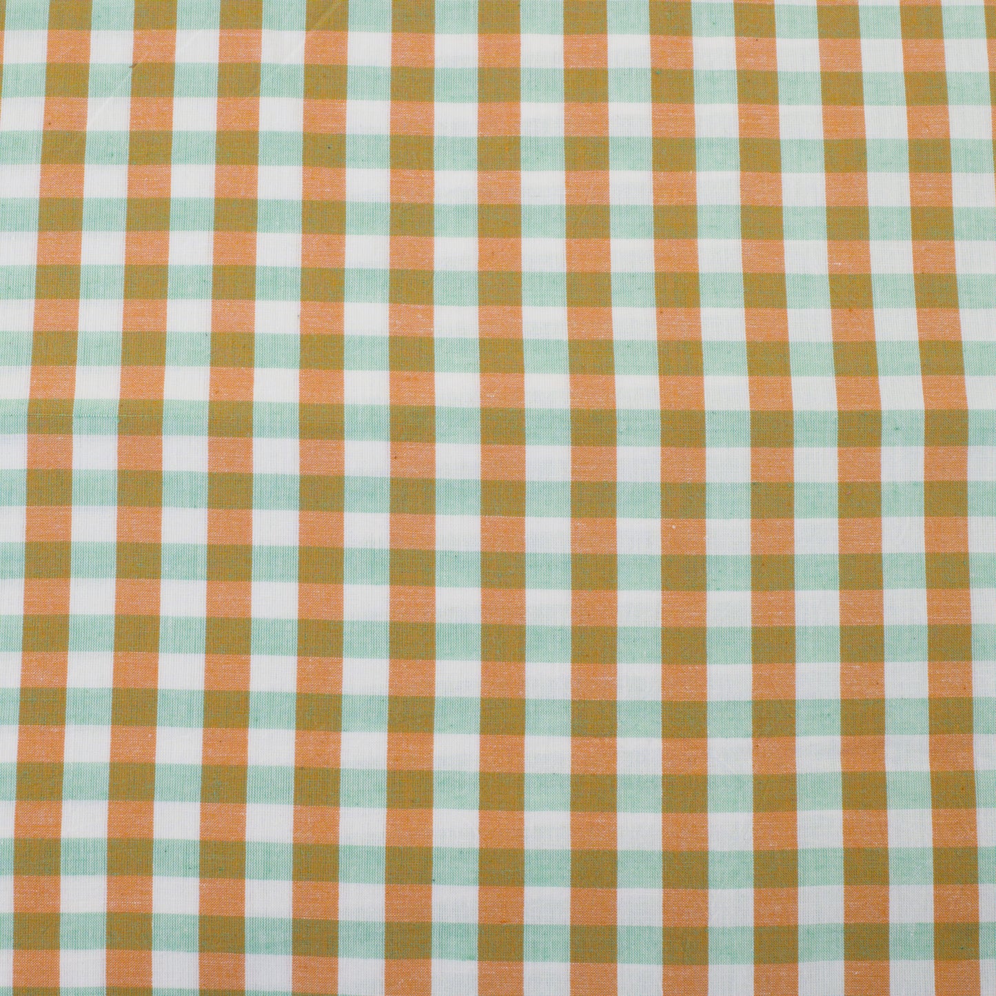 Handwoven Check Cotton - Orange and Green