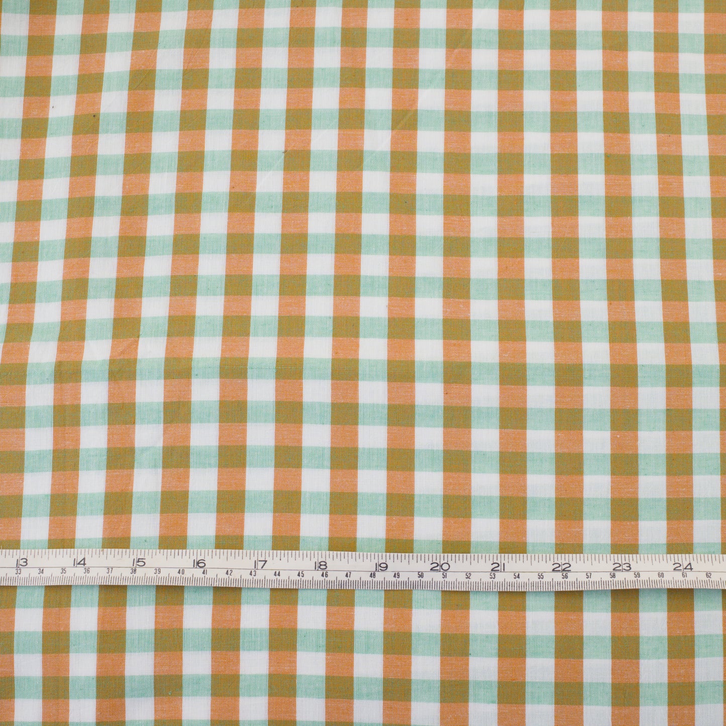 Handwoven Check Cotton - Orange and Green