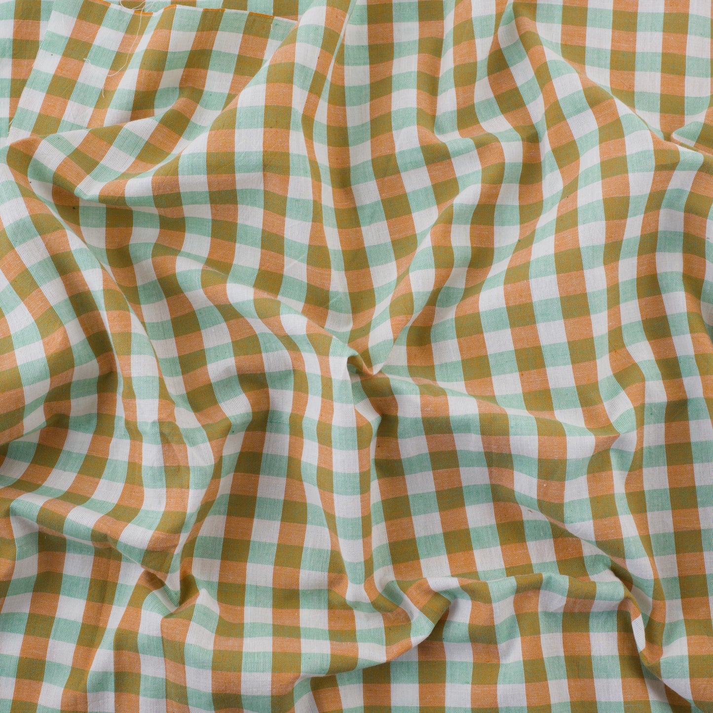 Handwoven Check Cotton - Orange and Green
