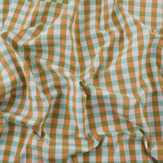 Handwoven Check Cotton - Orange and Green
