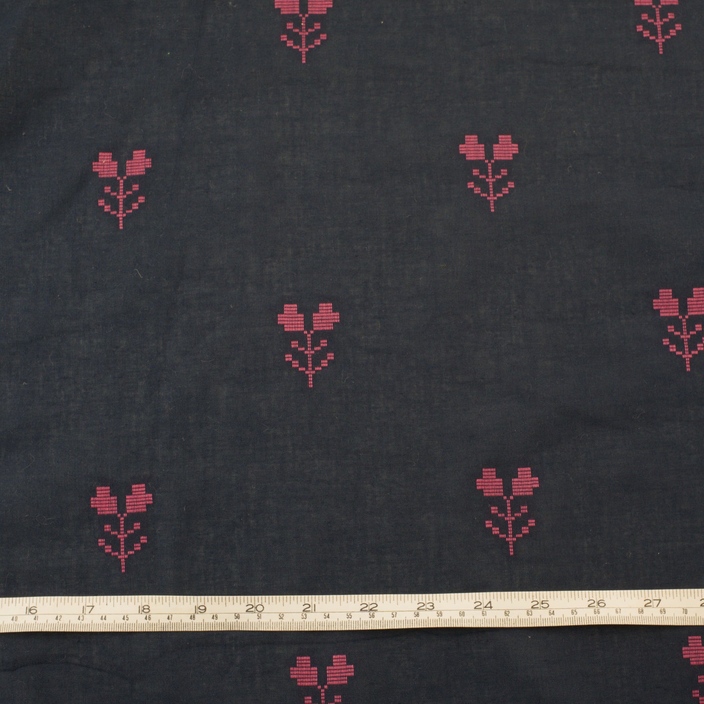 Handwoven Cotton Jacquard - Navy/Pink