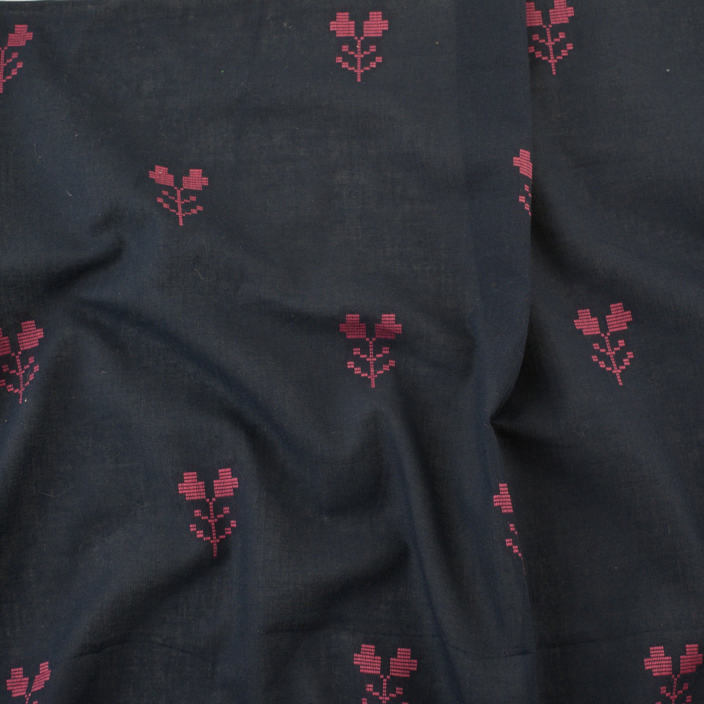 Handwoven Cotton Jacquard - Navy/Pink