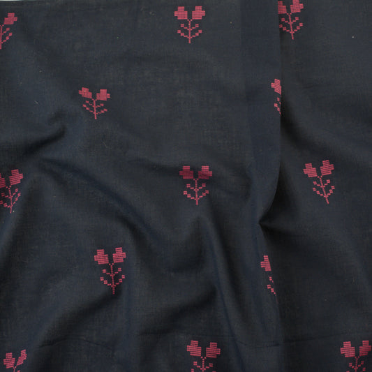 Handwoven Cotton Jacquard - Navy/Pink