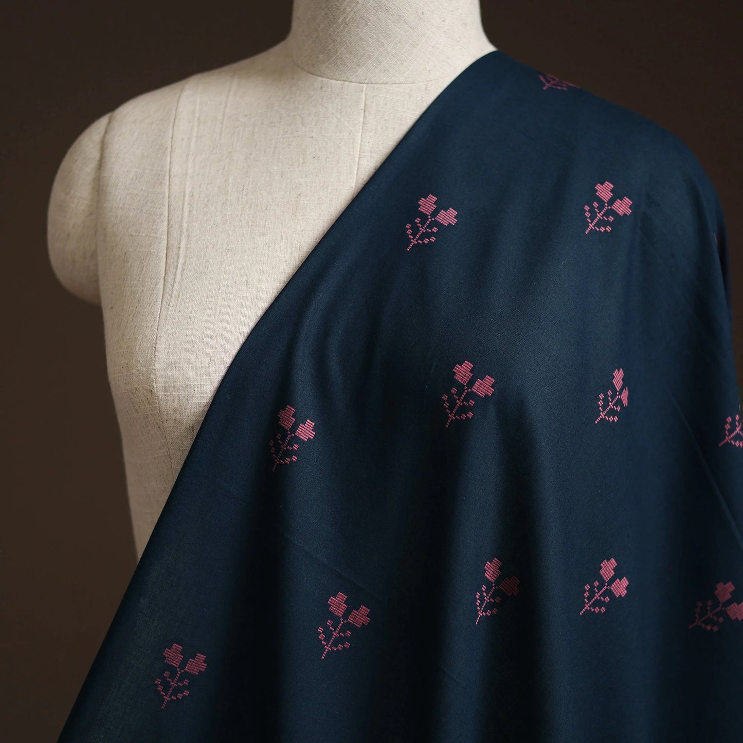 Handwoven Cotton Jacquard - Navy/Pink
